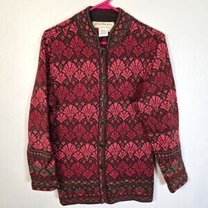 Norm Thompson Nordic Knit Sweater Womens M Coral Fair Isle Classic Spring Casual